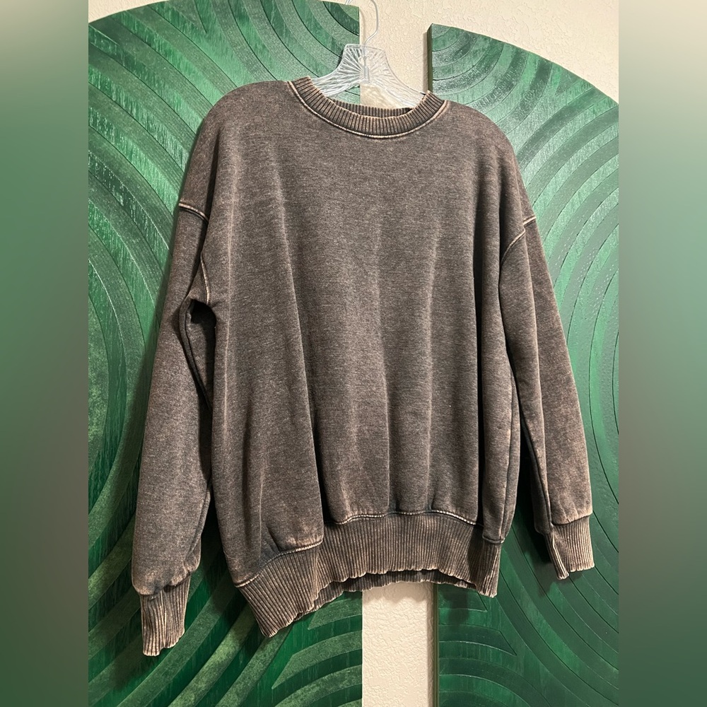 Zenana Washed Gray Oversized Crewneck Sweatshirt (Size S)